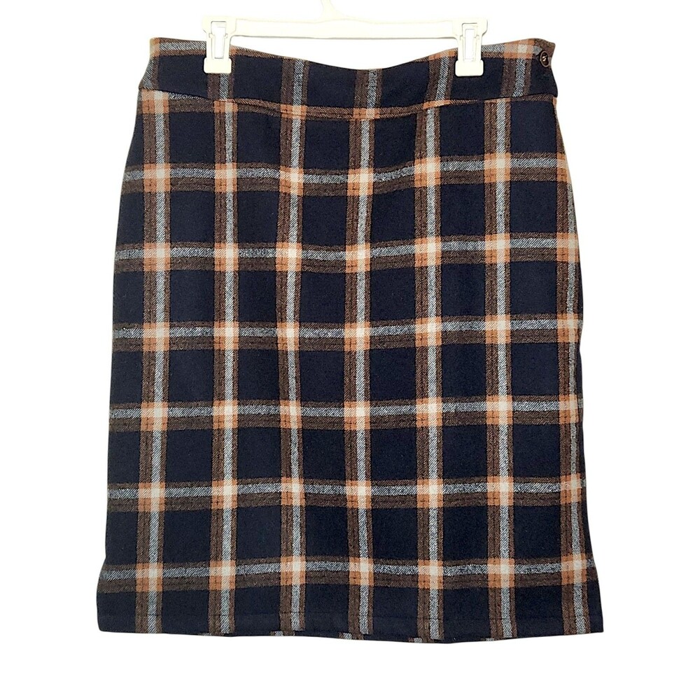 Sweet Salt Wool Blend Tartan Plaid Pencil Skirt 12 Navy Preppy Academia Grunge